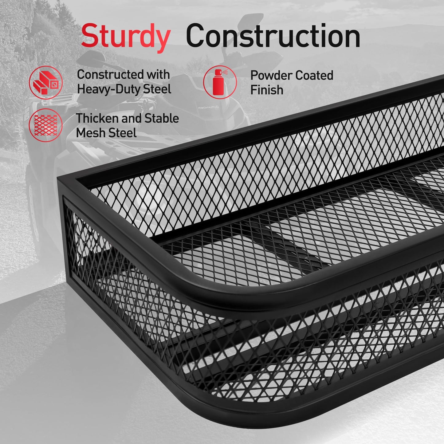 JY PERFORMANCE ATV Front Cargo Basket, Heavy Duty ATV Racks and Baskets for Camping, Fishing, Beach Side, Hiking, 36" L x 17.3" W x 6.3" H