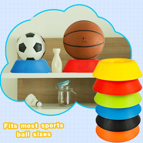 Norcoin 18 Pack Bowling Ball Cup Stand Plastic Bowling Ball Holder Ring Colorful Sports Ball Cup Display Stand for Softball Bowling Basketball Football Volleyball Souvenir Base Stand
