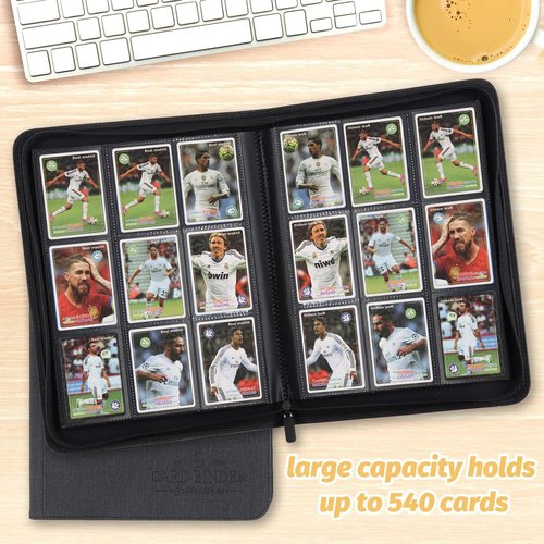 Foalgo 9 Pocket Card Binder, Premium Zip Trading Card Binder, 540 Double Sided Pocket PU Collection Binder, Collector Album, Card Folder for MTG, TCG, Sports Cards (Black)
