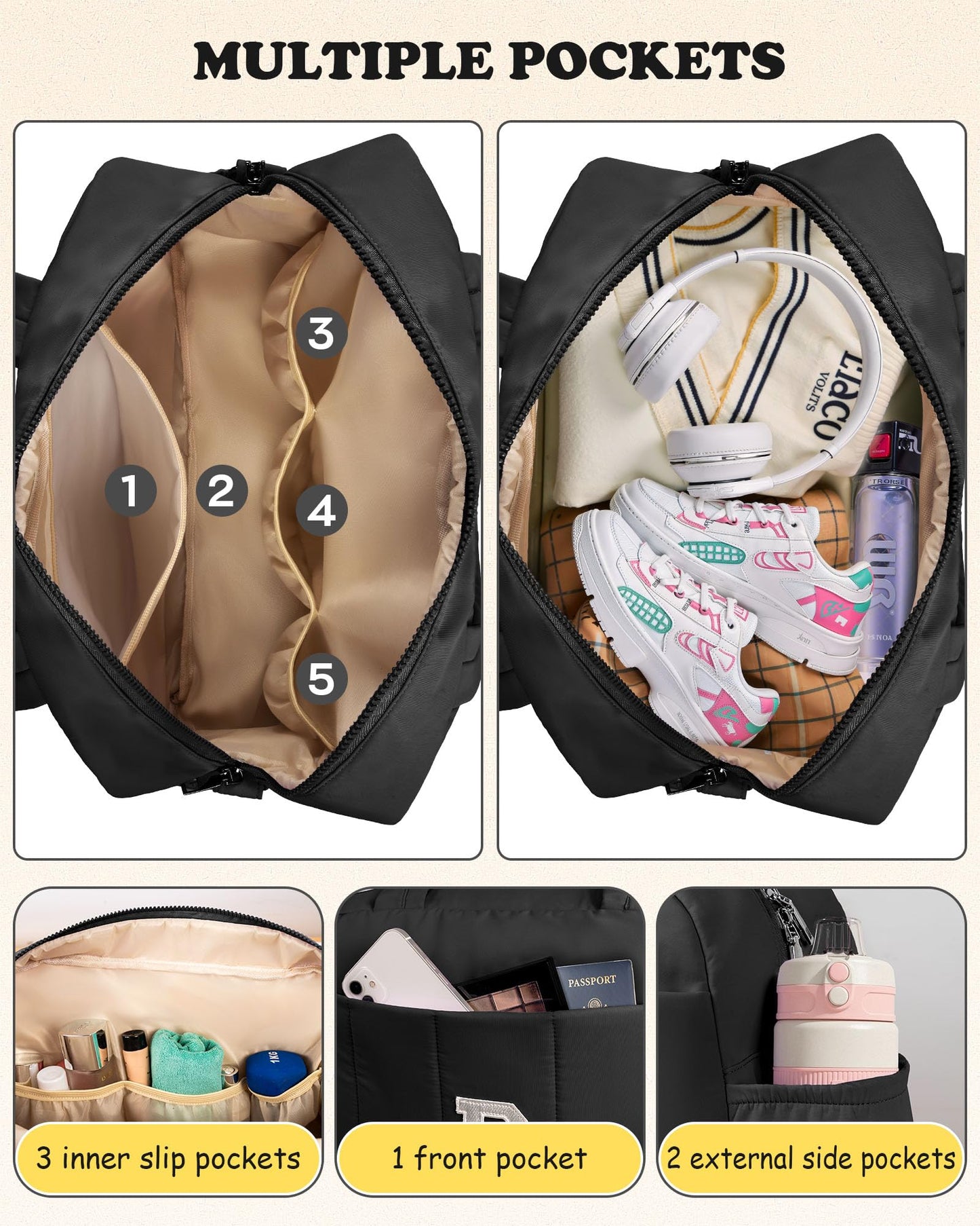 Vogewood Teenage Girl Birthday Gift-Monogram Gifts-Women Duffle Bag with Initial, Personal Item Travel Bags，Gym Bag with Wet Pocket，Lightweight Travel Bags Personalized Tote with Makeup Pouch