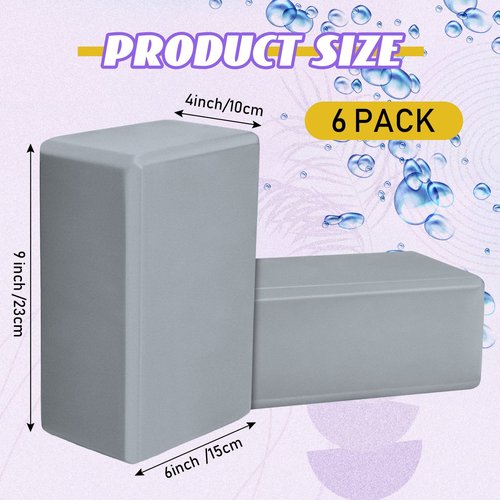 Wettarn 6 Pack Yoga Blocks 9 x 6 x 4 Inch Eva Foam Lightweight Non Slip Yoga Props for Yoga Pilates Stretching Meditation(Gray)