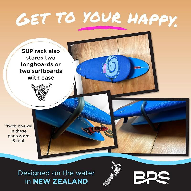 Ultrastrong Ultrapadded Surfboard & SUP Wall Rack – Large (1-2 Boards) with Marine-Grade Screws