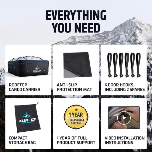 Wild Xplorer Rooftop Cargo Carrier - 19 Cubic Feet (XL), Waterproof Soft Shell Car Roof Cargo Carrier, Heavy Duty Car Top Luggage Cargo Bag with Patented Door Hooks and Non-Slip Mat