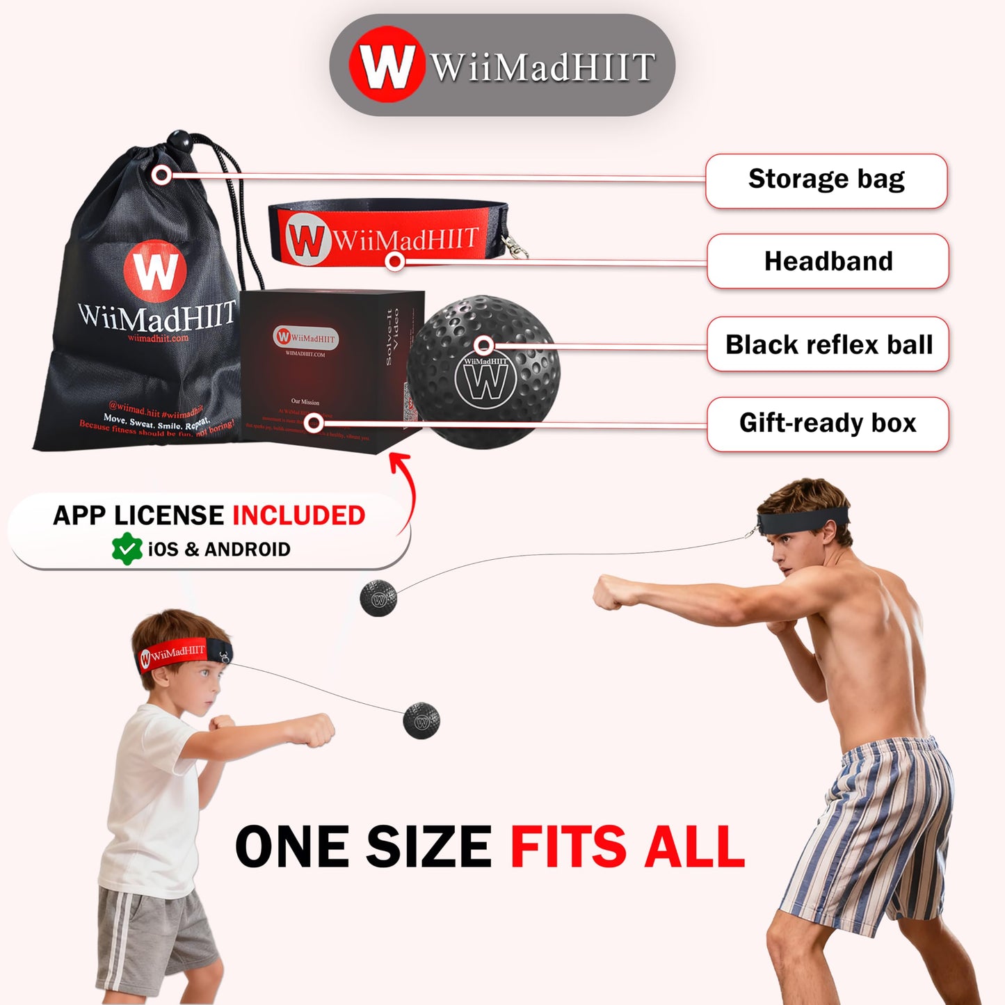 WiiMad Boxing Reflex Ball with Punch Counter App, Punching Ball with Headband, Workout Toy for Kids Teen Adults, Hand Eye Coordination Training | Boxing Equipment, Home Fun Punch Game