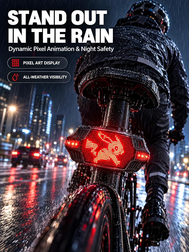 Smart Bicycle Tail Light with Remote, USB-C Rechargeable Turn Signals, 1000mAh
