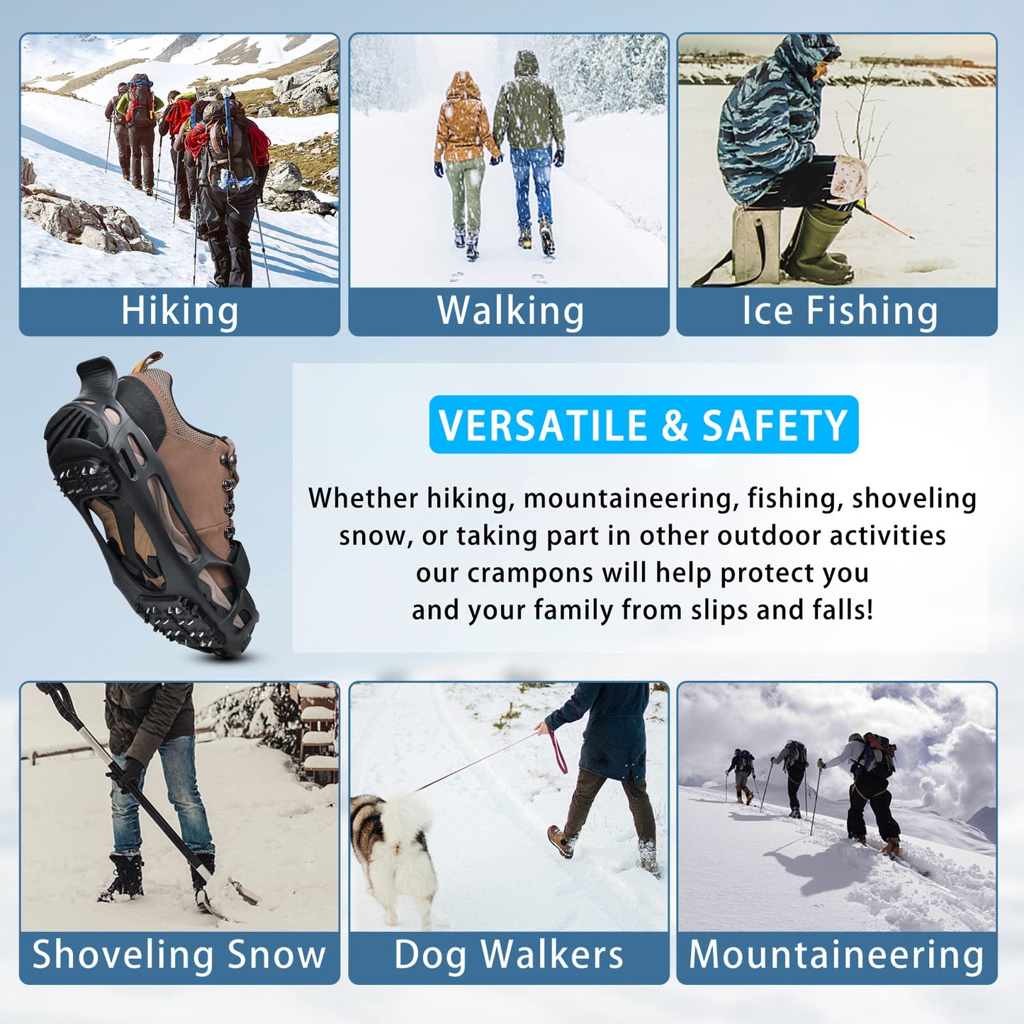 Ice Cleats Crampons Anti Slip Shoe Spikes for Snow Ice Cleats for Shoes and Boots Men Women Winter Walking Non-Slip 24 Studs Stretch Rubber Footwear