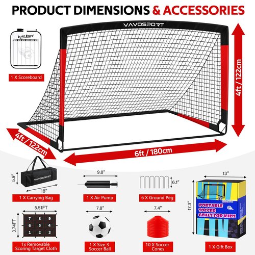 Kids Soccer Goals for Backyard Set, 6×4ft Portable Soccer Goal & Ball Training Equipment with Cones, Target, Youth Toddler Pop Up Soccer Net for Kids 3-12 Sports Play Outdoor Games Gifts