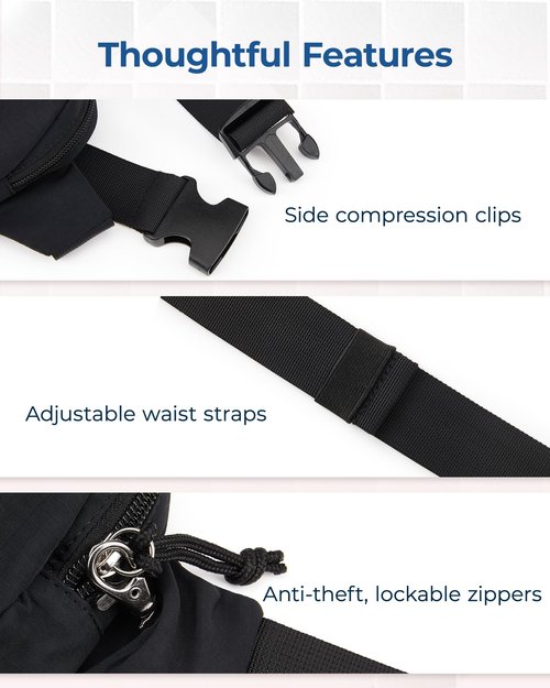 BAGSMART Fanny Packs for Women Small Belt Bag with Adjustable Strap Waist Pack for Running Workout Traveling Hiking, Black