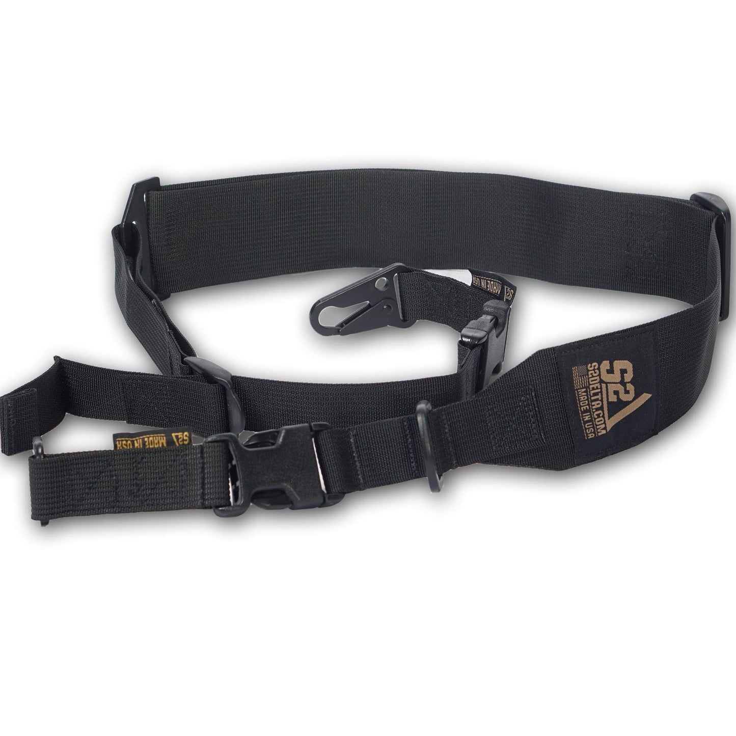 S2Delta - USA Made Premium 2 Point Rifle Sling, Fast Adjustment, Modular Attachment Connections, Comfortable 2” Wide Shoulder Strap (Black, Snap Hook)