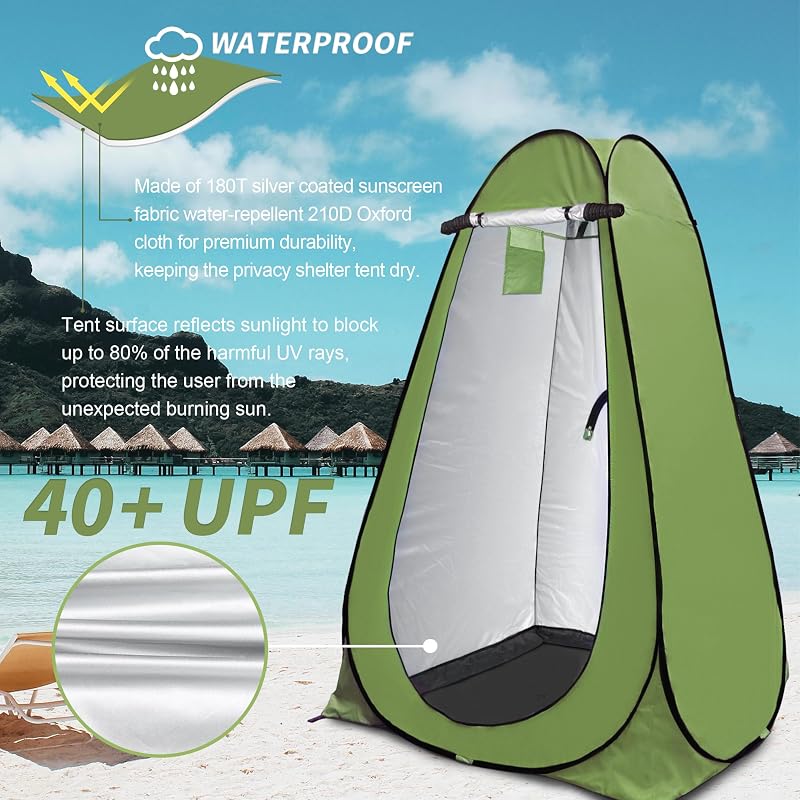 Pop Up Privacy Shower Tent - Portable Outdoor Dressing Room with UPF40+ Waterproof Army Green