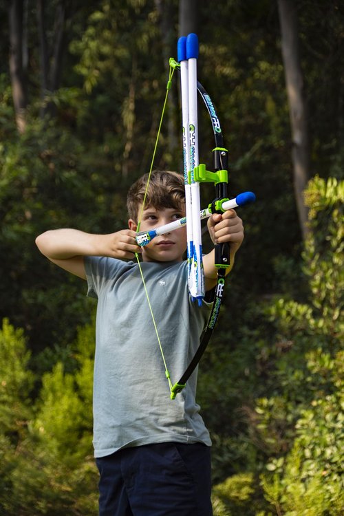 Original FAUX BOW Pro Longbow– Patented Bow and Arrow Impact Archery Set - Shoots Over 200 Feet – Best Outdoor Toy - Youth Safe Archery Anywhere - Fun Backyard Target Practice