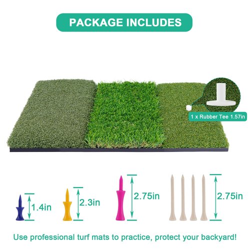 Golf Hitting Mat 24"x16"|24"x24" Tri-Turf Golf Practice Matt Outdoor Indoor Portable Training Matt Traint Aid Batting Turf Mat for Chipping, Driving and Full Swing Practice (24"x16")