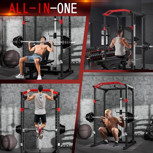 HEVAOTRY Power Cage, Multi-Purpose Strength Training Frame, 1600lbs Maximum Load, Adjustable Cable Crossover System and Strength Training Accessories, Home Gym Weighted Cage