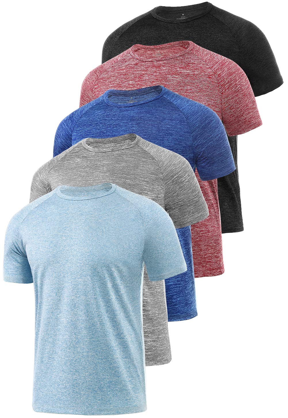 Xelky 4-5 Pack Men's Dry Fit T Shirt Moisture Wicking Athletic Tees Exercise Fitness Activewear Short Sleeves Gym Workout Tops Black/LightGray/LightBlue/Red/DarkBlue L