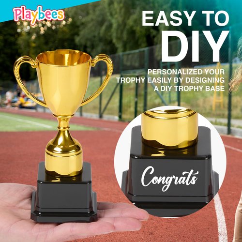 Fun Gold Plastic Trophies - 3 Pack - 7 Inch - Award Trophy Cup Set for Superstar Kids - Champion Celebrations, Sports Galore, and Victory Vibes - Desktop Toy