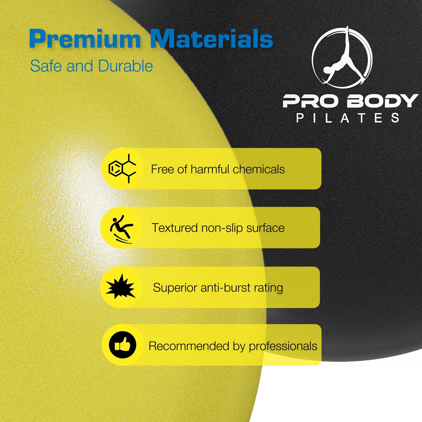 ProBody Pilates Ball, Exercise Balls Physical Therapy - 9 Inch Small Exercise Ball for Between Knees for Rehab, Barre, Core, Stability & Yoga, Physical Therapy Ball for Back Pain (Yellow)
