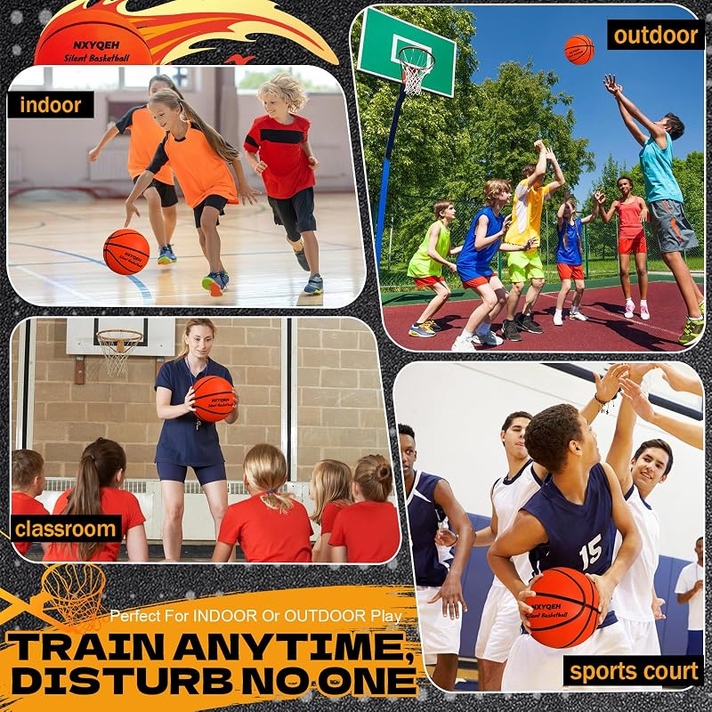Silent Basketball Size 7 (29.5”) Orange – 600g Foam Airless Indoor Basketball with Deep Grooves