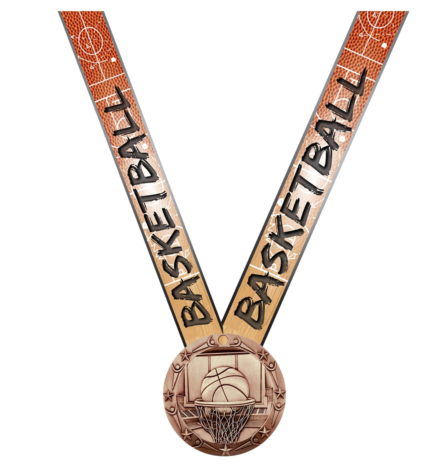 Decade Awards World Class Basketball Medal - Custom Engraved 3rd Place Basketball Medal with Basketball Neck Ribbon, Bronze 3-on-3 Medallion, 3 Inch Wide - Customize Now (Bronze-Basketball)