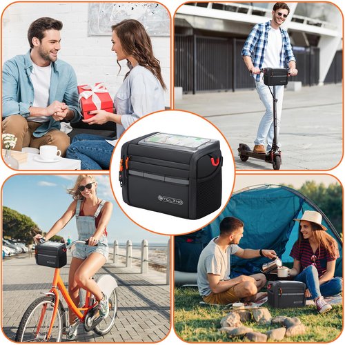 CABALAY Insulated Bike Handlebar Bag, 4L Capacity Storage Pouch with 7.5" Bike Phone Bag Holder Sensitive Touch Screen Frame Tube Bicycle Bag with Shoulder Strap for Outdoor Trip