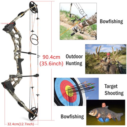 wolfman Compound Bow Fishing Kit 0-70lbs Hunting Bow with Bowfishing Reel and Bow Fishing Arrows,Right Handed for Adult/Youth Archery Bowfishing Outdoor Hunting Target Shooting (Camo)