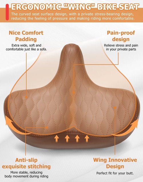Phroxbik Wide Bicycle Seats for Comfort Men & Women, Oversized & Extra Soft Padded Bike Seat Cushion, Comfortable Large Bike Saddle for Ebike, Mountain Bike, Beach Cruiser, Stationary Exercise Bike