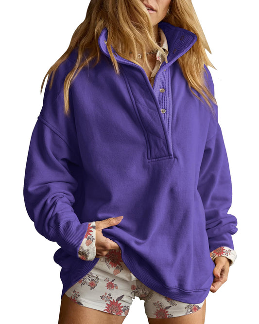Gacaky Sweatshirt for Women Oversized Casual Long Sleeve Button Henley Neck Pullover Tops Fashion Outfits Clothes Purple XXL