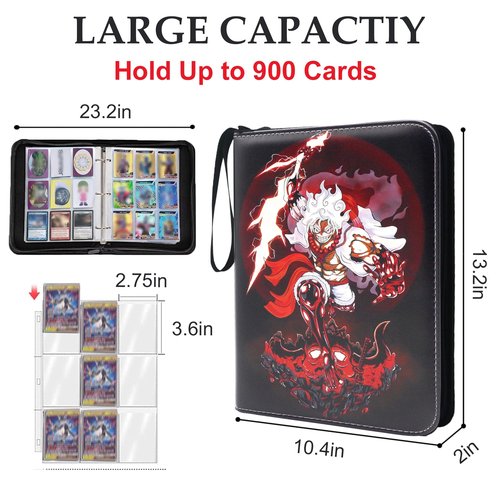 Trading Card Binder for One Piece Card Game,9 Pocket with 50 Sleeves up to 900 Cards One Piece TCG Card Binder,Waterproof Card Storage Bag with Sleeves,one piece for card Display Case