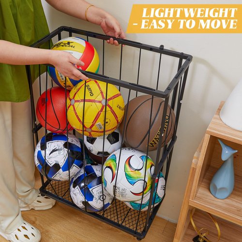 Garage Ball Storage Wall-Mounted & Floor Sports Equipment Organizer: Sports Ball Rack with Elastic Rope, Ball Holder for Basketball, Soccer, Volleyball, Football, Garage, Gym, Black(Patent Pending)