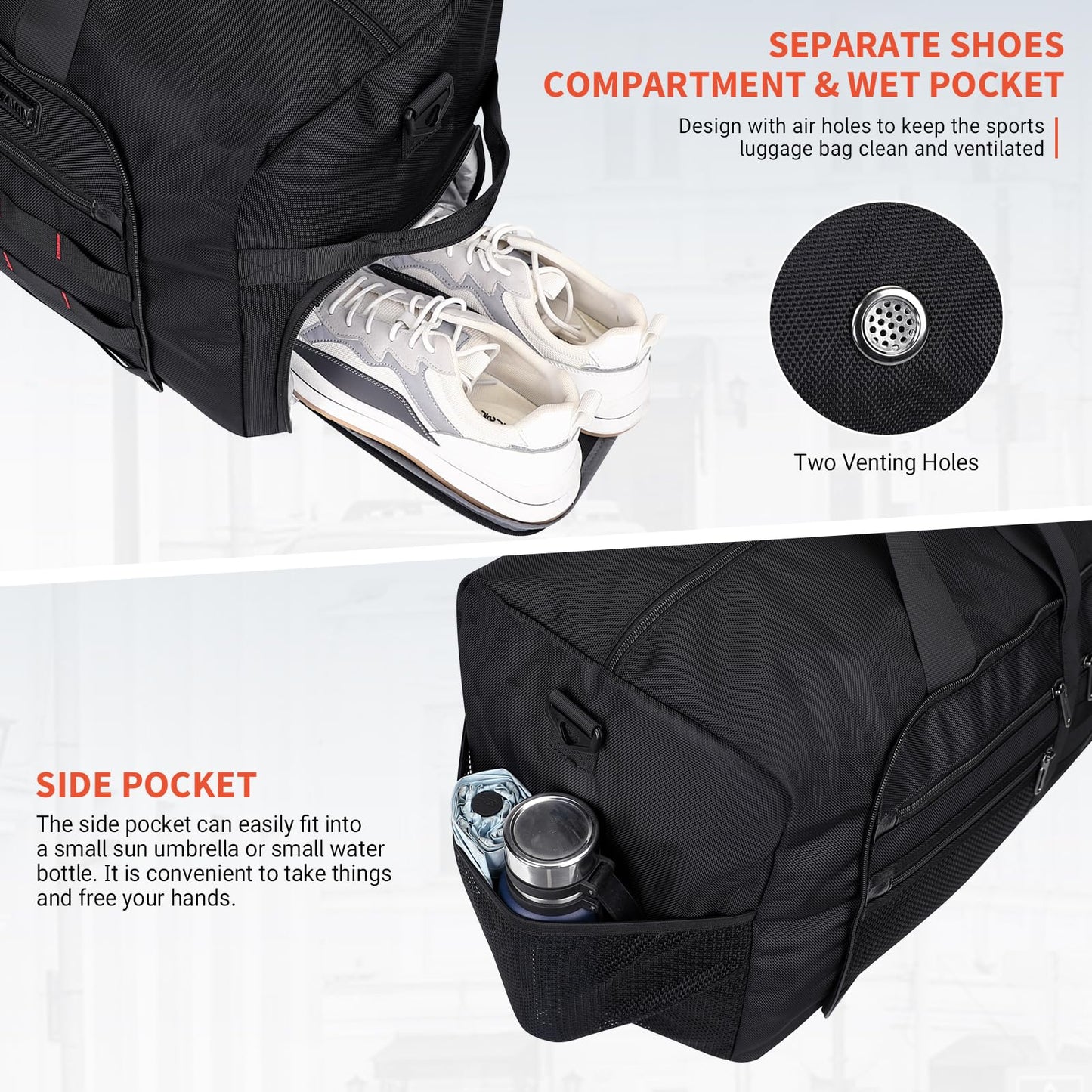 WITZMAN Foldable Duffle Bag for Men Large 65L Travel with Shoe Compartment