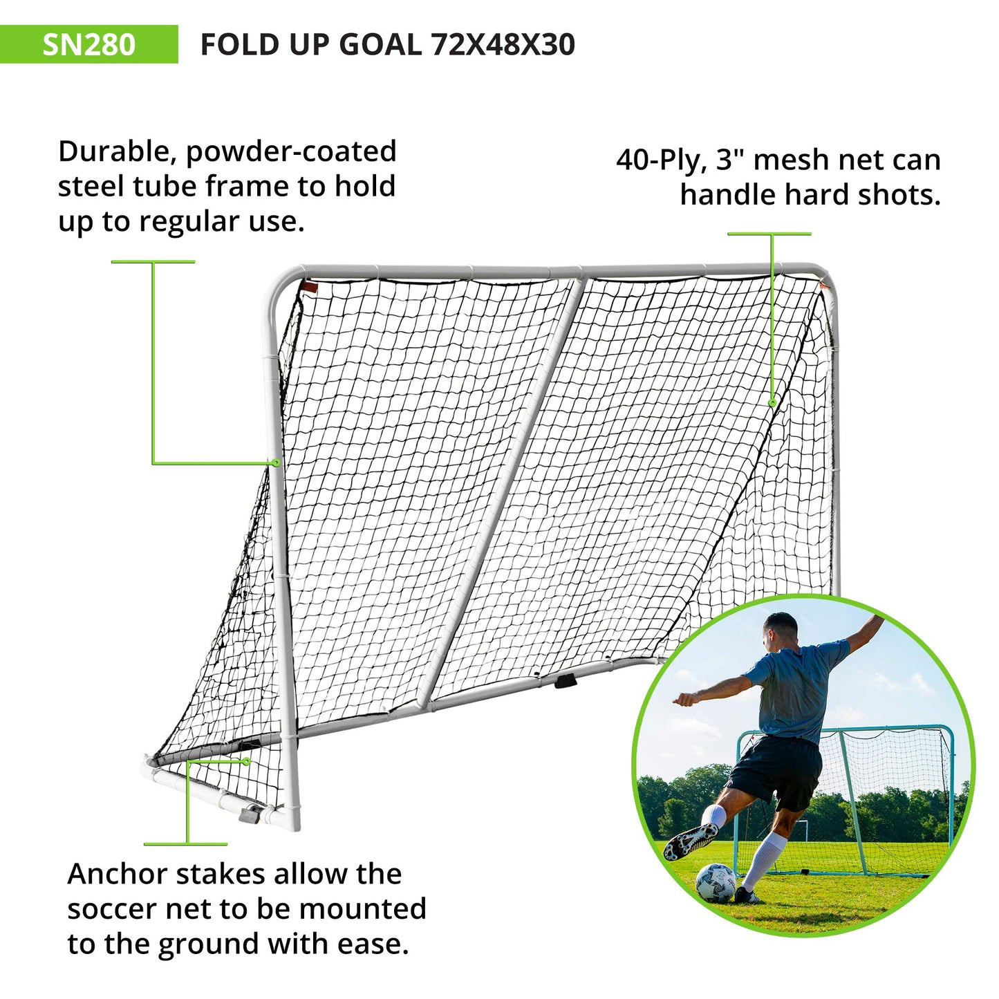 Champion Sports Easy Fold Soccer Goal - Ultimate Portable Convenient and Quick Setup Goal