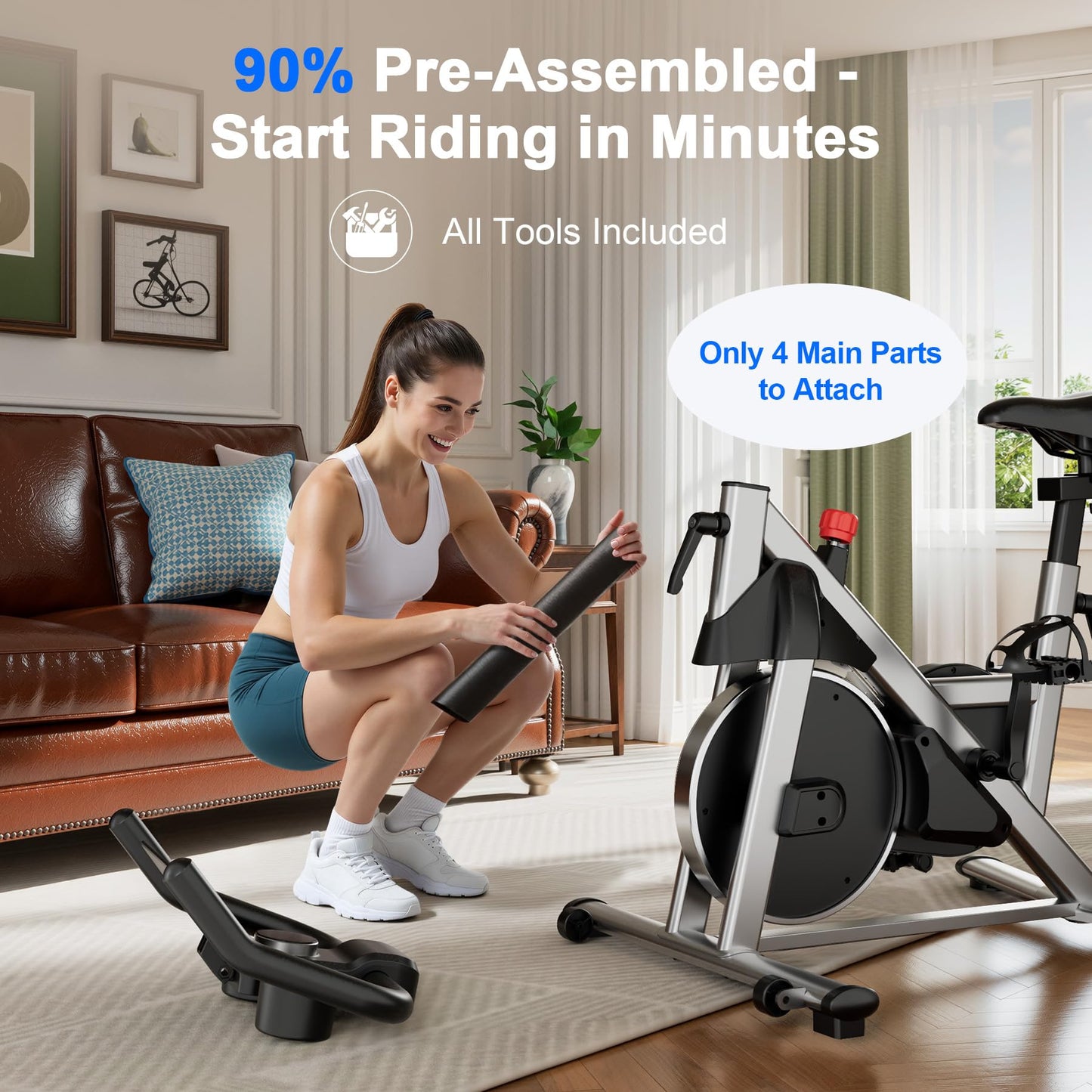 Lacuffy Exercise Bike, Indoor Cycling Bike with 32 Levels of Adjustable Magnetic Stationary Bike, Cycle Bike with 300lbs Weight Capacity, Workout Bike with PitPat App & Comfortable Seat Cushion