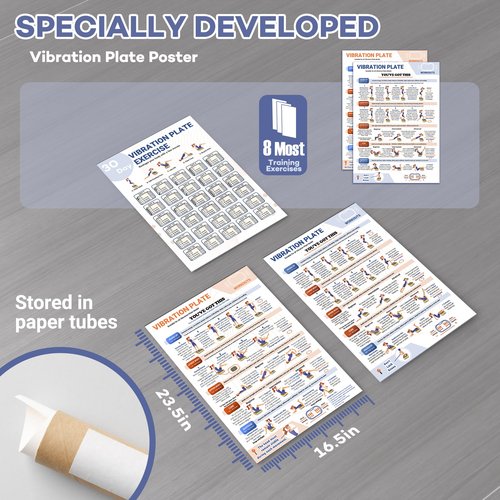 Whole Body Vibration Plate Exercise Poster, Fitness Workout Guide with 30 day Training Chart