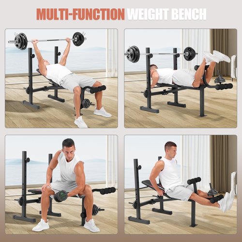 OPPSDECOR Weight Bench, 600LBS Adjustable Bench Press with Squat Rack & Leg Extension, 3 Sec Folding Workout Bench for Full Body Exercise, Incline Decline Flat Weight Benches for Home Gym Exercise