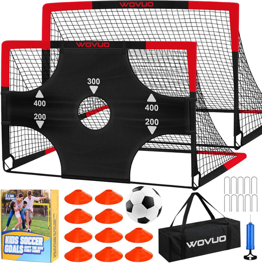 Kids Soccer Goals for Backyard Set of 2, 6x4 ft Portable Toddler Soccer Goal Training Equipment with Soccer Target, Ball, Cones, Soccer Net for Kids Age 3-5 6-8 8-12 10-12-14 Outdoor Sports Games Gift