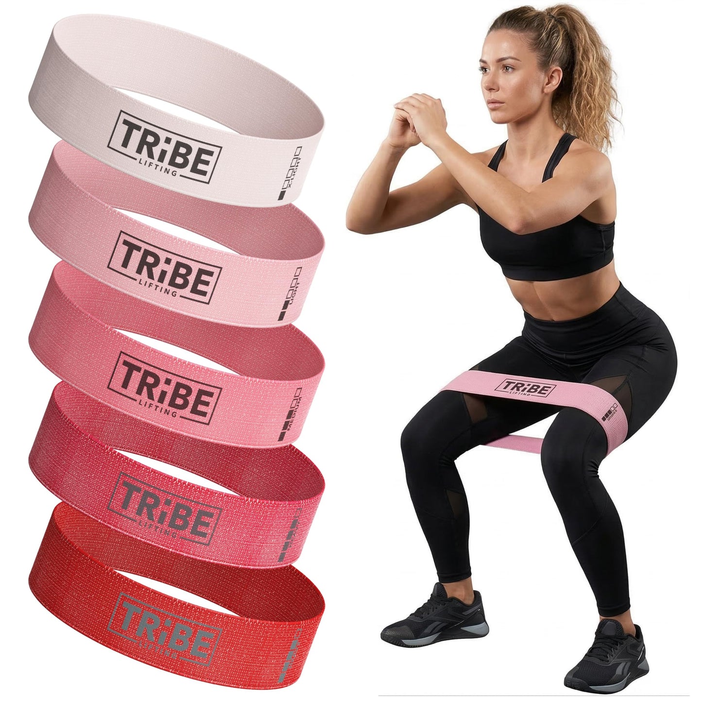 Tribe Lifting Fabric Resistance Bands for Working Out - 5 Exercise Bands Set for Legs and Glutes - Booty Bands for Women and Men - Thick Cloth Workout Bands for Physical Therapy, Hip Training