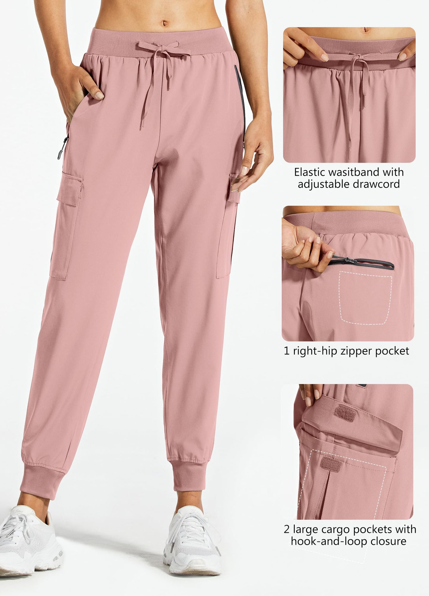 Libin Women's Cargo Joggers Lightweight Quick Dry Hiking Pants Athletic Lounge Casual Travel, Light Pink XS
