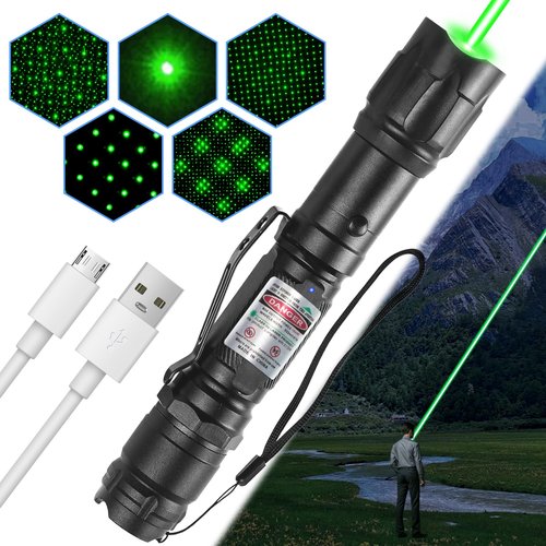 LETEAPII Green Light Flashlight Rechargeable, Long Range Adjustable Focus Tactical Beam for Outdoor Journeys, Camping, Presentations, TV/LED/LCD Screens, and Stargazing