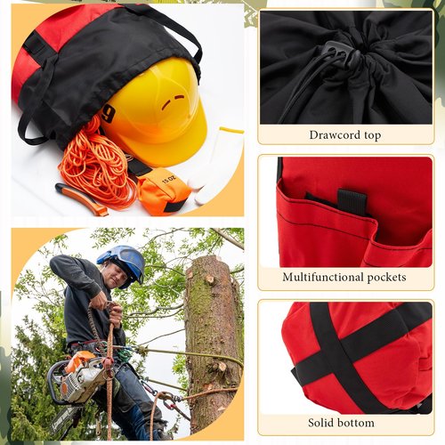 LOYIM 3 Pcs Arborist Throw Line Kit, 30L Red Black Rope Storage Bucket Backpack, 15 oz Arborist Throw Weight Bag, 164 ft Polyester Rope Equipment for Tree Work Limb Throwing Climbing Trimming