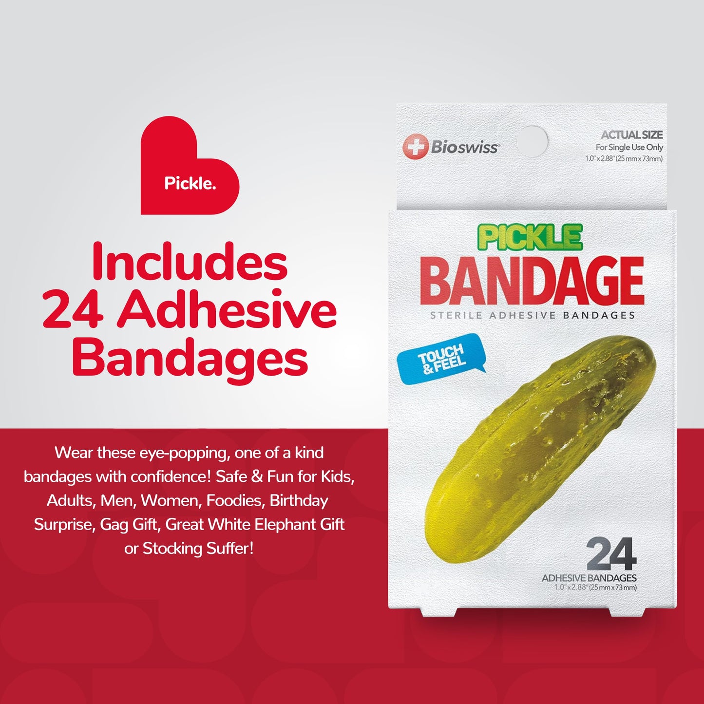 BioSwiss Bandages, Pickle Shaped Self Adhesive Bandage Set, Latex Free, Sterile Wound Care, 24 Count