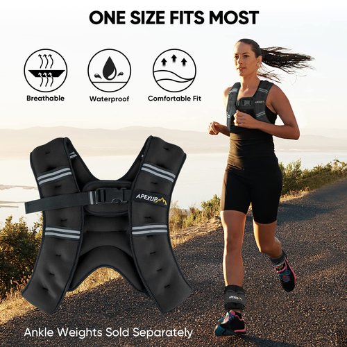 APEXUP Weighted Vest with 5lbs/10lbs/15lbs/20lbs/25lbs/30lbs Weights and Reflective Stripe, Weight Vest Men Women for Workout, Strength Training, Running (Black, 10lbs)