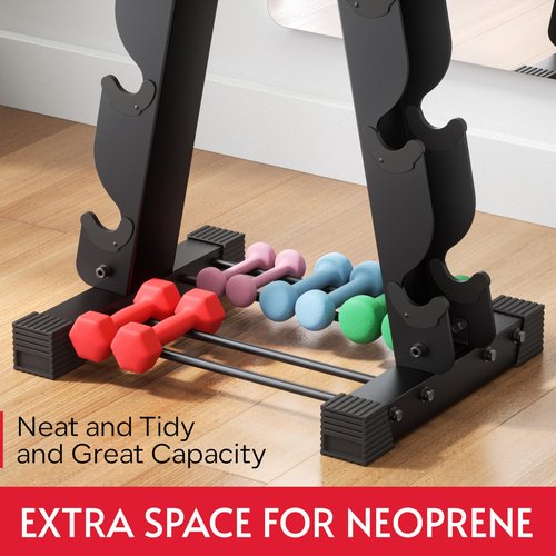 Dumbbell Rack Stand Only, Compatible with Peloton Weights, Ergonomic Weight Rack for Home Gym Dumbbells with 6-Tier, Space-Saving Home Gym Storage Rack, Plus Neoprene Set Storage, Compact