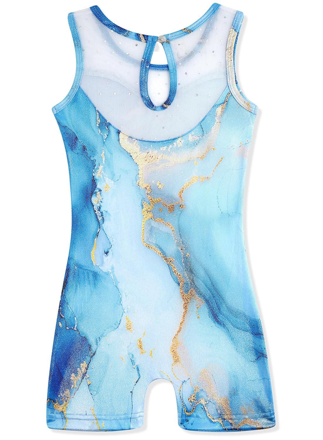 HOZIY 5t Gymnastics Leotards for Girls Size 4t Years Blue White Marble Falling Diamond Rhinestone Spliced Tumbling Outfits Biketard Practice Ropa De Niña Para Gimnasia Suit