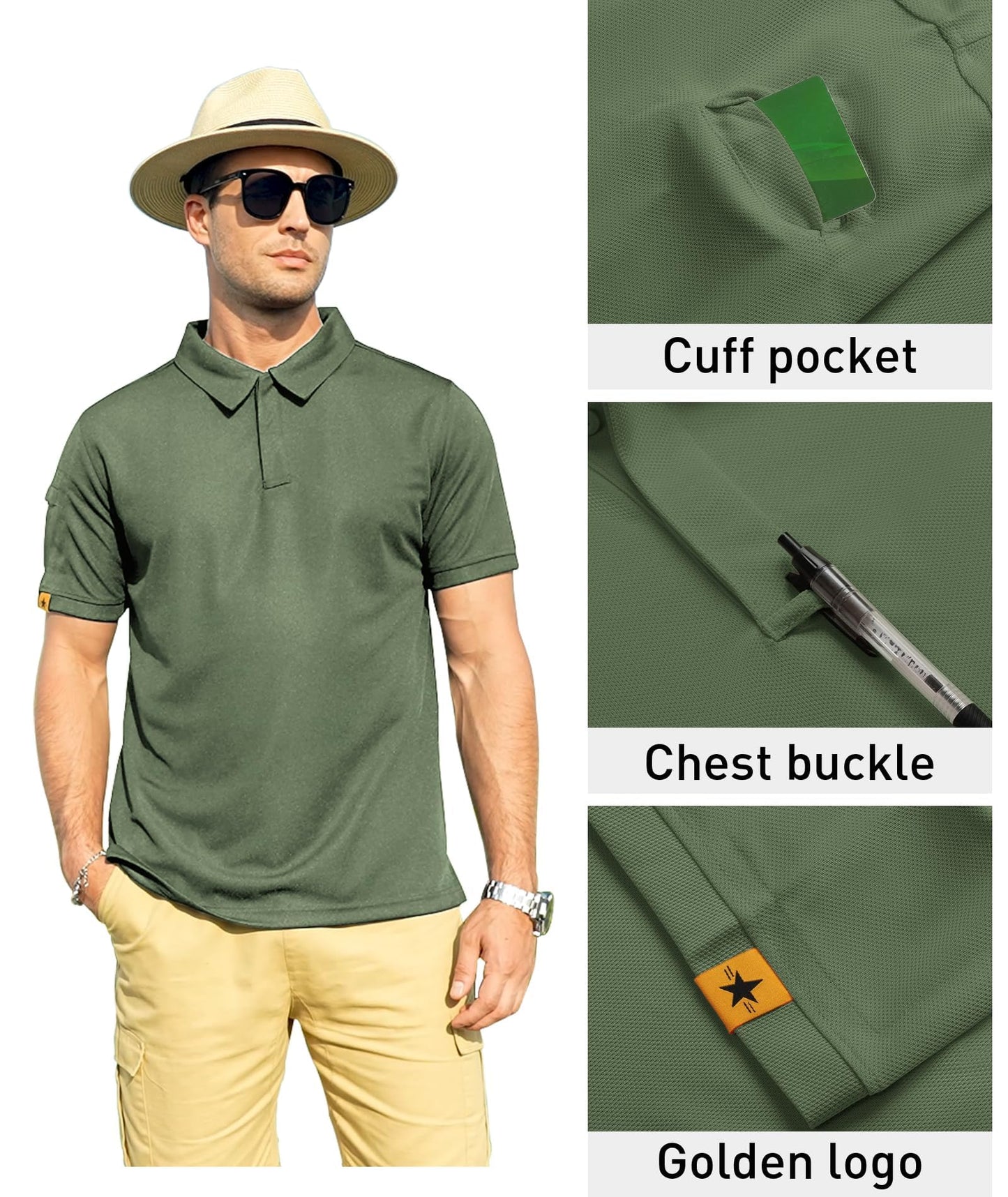 ZITY Mens Polo Shirt Short Sleeve Sports Tactical T-Shirt Athletic Golf Polos Daily Casual Stylish Collared Shirts for Men Green 5X-Large