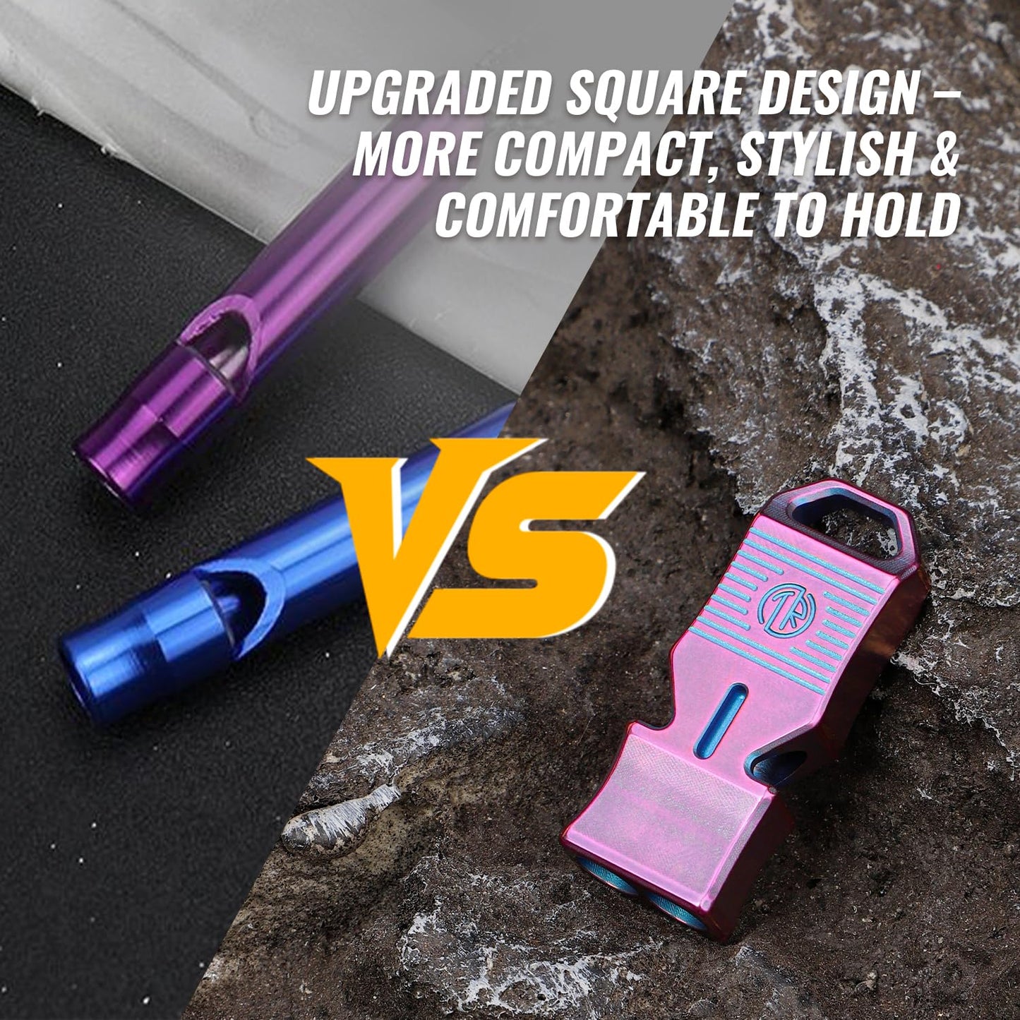 TACRAY Titanium Emergency Survival Whistle – Square Dual-Tube Design, Ultra-Loud 120+dB, Waterproof & Durable, EDC Safety Whistle for Camping, Hiking, Outdoor & Rescue (Purple)