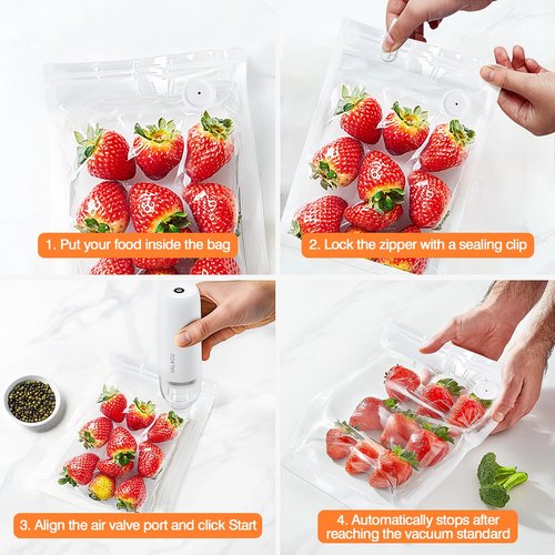 Vacuum Sealer for Sealing Food, Handheld Vacuum Pump Comes with 15 Small Vacuum Seal Bags for Clothing,Travel Vacuum Storage Bags with Electric Pump Suitable for Food, Baby Clothes and Toiletries