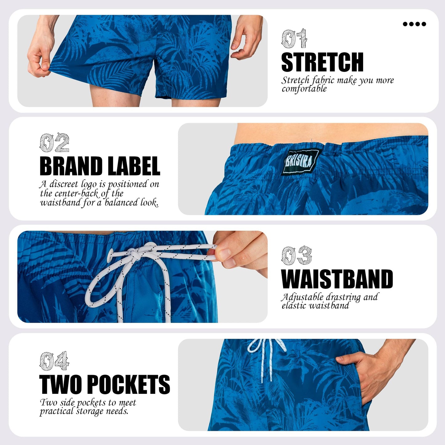 BRISIRA Mens Swim Trunks 5 inch Swim Shorts Quick Dry Stretch Bathing Suits with Compression Liner Board Shorts Pockets