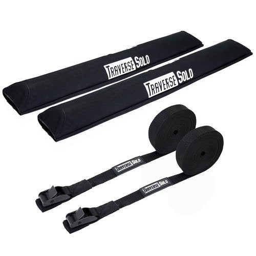 TraverseSolo 28 Inch Aero Roof Rack Pads with 15 ft Straps for Car, Surfboard, Kayak, SUP, Long-Board Includes Drybag