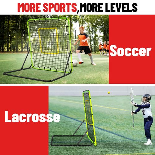 Baseball Rebounder Net 4x4.5FT - 5 Adjustable Angles Baseball Training Equipment for Ground, Line Drive & Fly Balls, Soccer Softball Volleyball Rebounder, Bounce Back Net with Hangbag