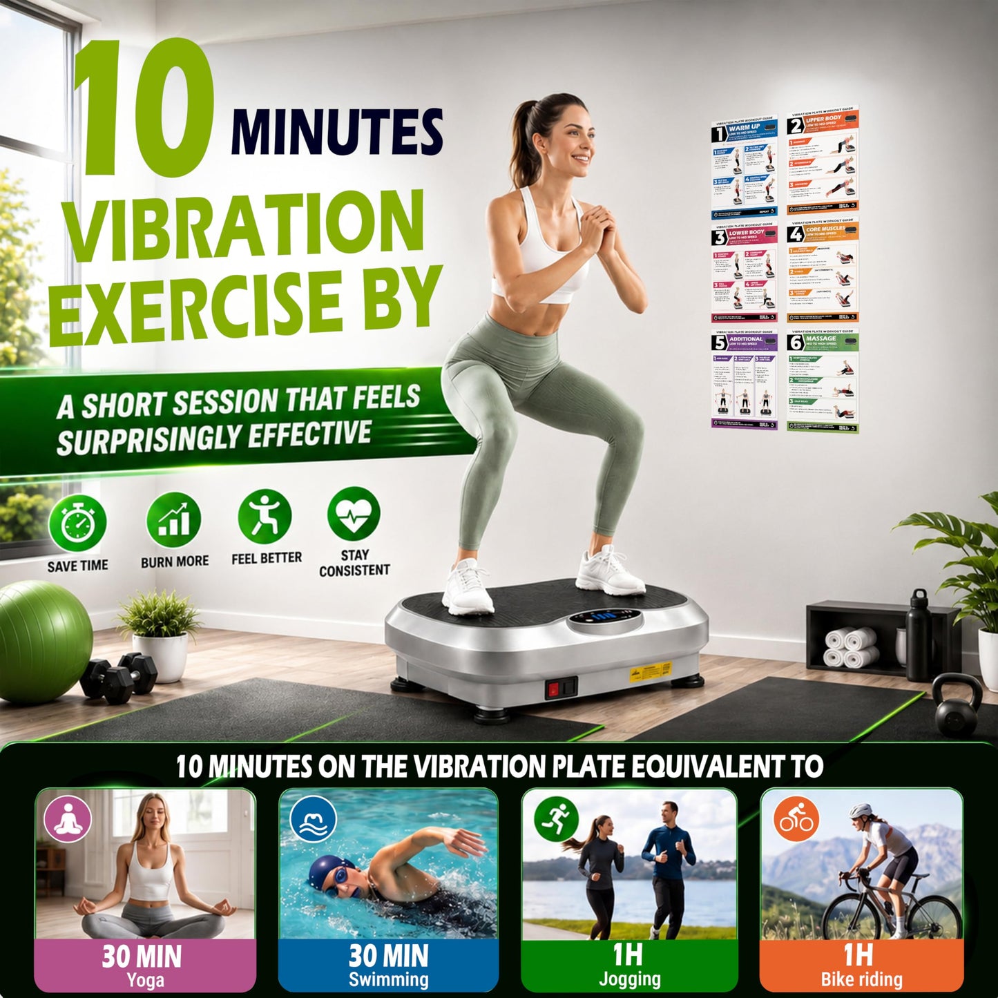 POCAZONE Vibration Plate Workout Poster, Full-Body Exercises + 30-Day Personalized Plan, Beginner to Advanced Guidance, Fits All Vibration Machines, Home Fitness & Recovery