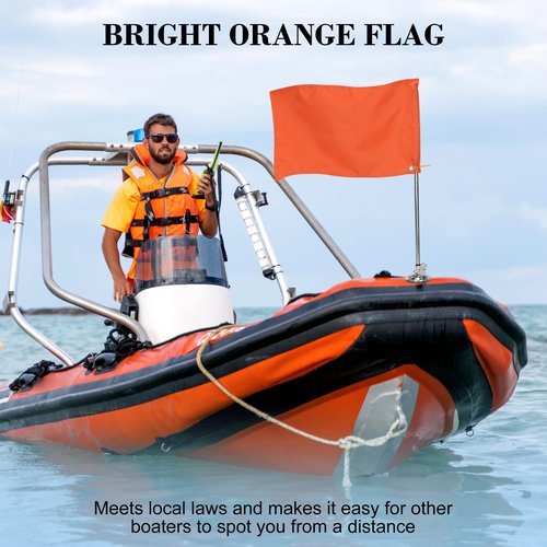 Orange Boat Flag Suction Cup, Double Fabric Orange Safety Flag, 11.4” x 19.3” Water Ski Flag with 52" Retractable Boat Pole & Suction Cup. Suitable for Water Skiing, Swimming, Surfing.